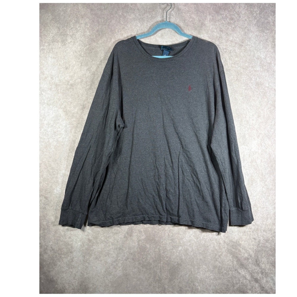 Polo Ralph Lauren Long Sleeve T Shirt Mens XL Gray Crew Neck Cotton Pony Logo